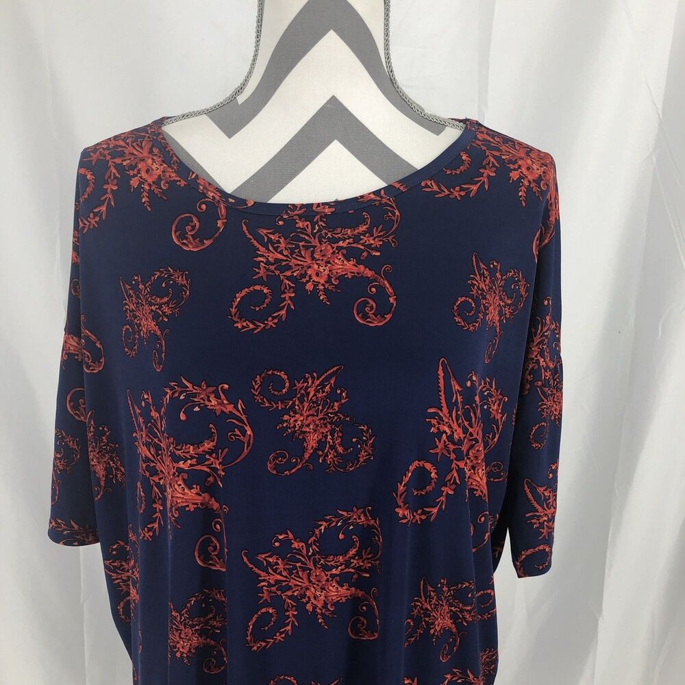 Lularoe Blue Red Floral Short Sleeve Tunic Oversized Shirt Medium